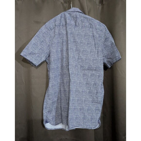 TAHARI Mens S Blue White Print Shirt Pointed Collar Stretch Cotton Casual Work - Picture 2 of 6